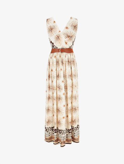 Robe longue sans manches à imprimé fantaisie - Camel - 1