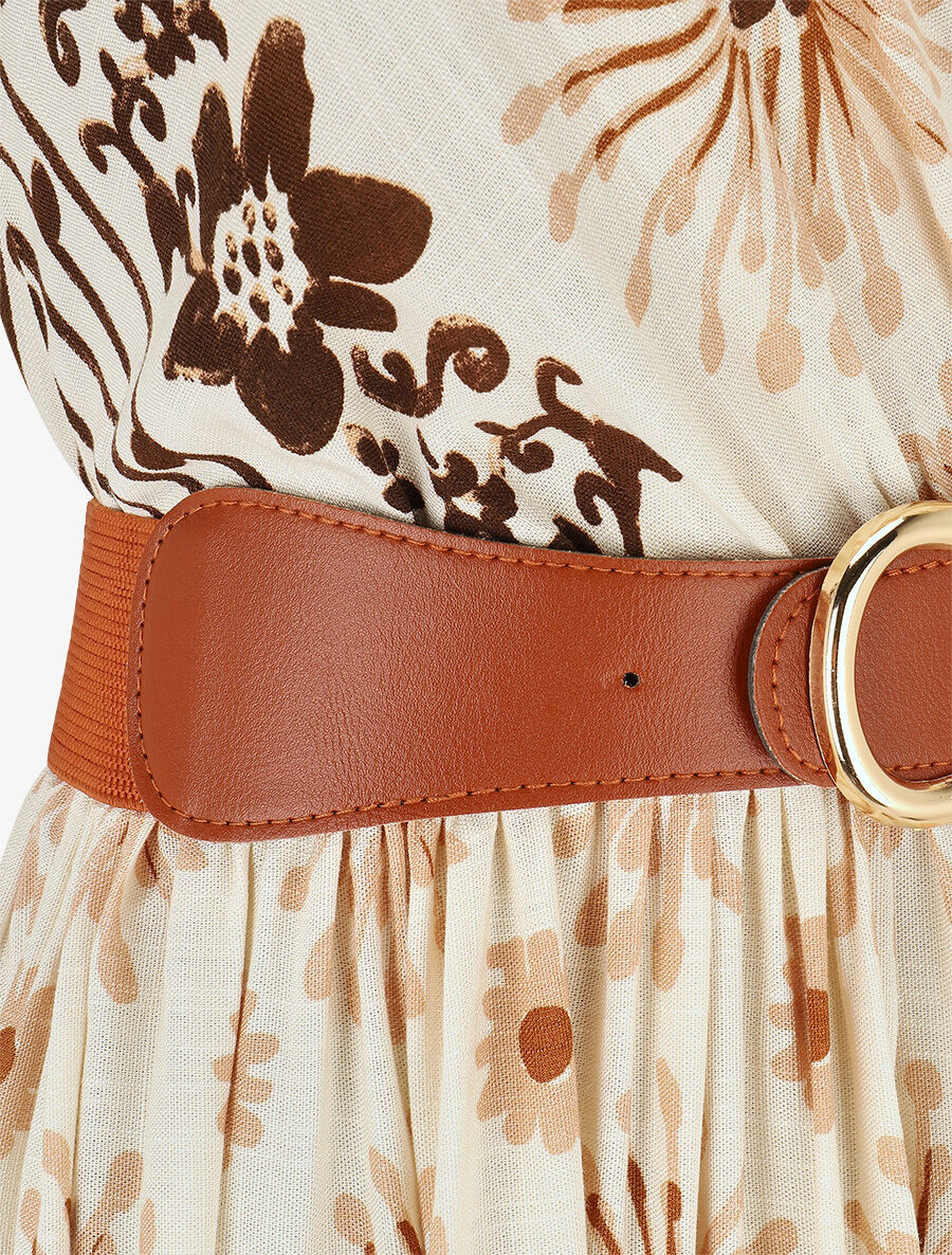 Robe longue sans manches à imprimé fantaisie - Camel - 3