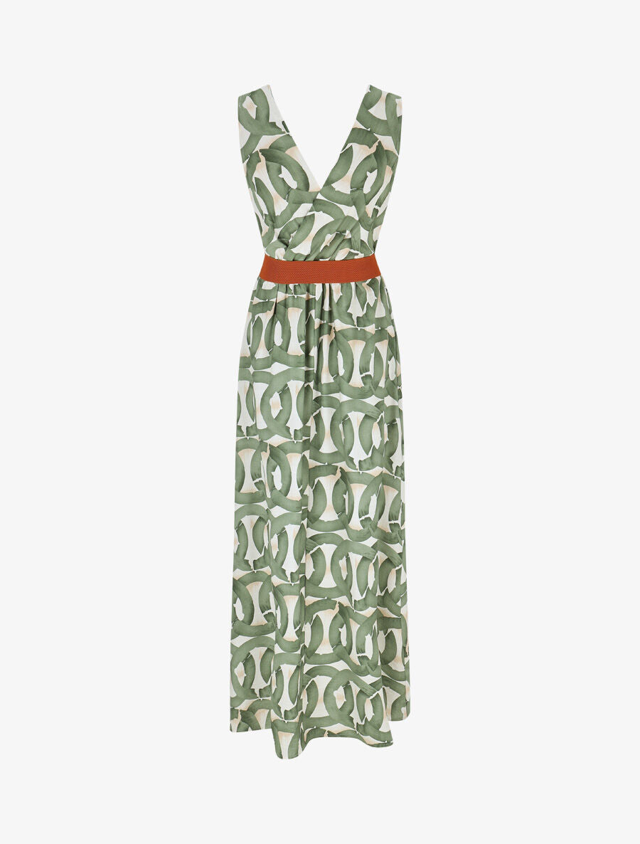 Robe longue sans manches à imprimé graphique - Kaki - 2