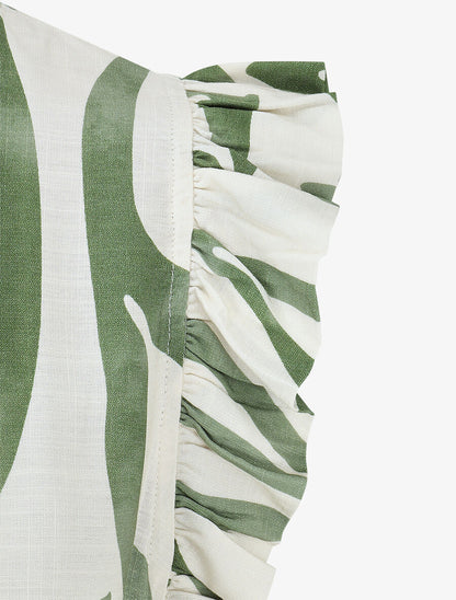 Top imprimé graphique à épaules volantées - Vert - 3