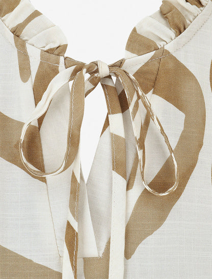 Top imprimé graphique à épaules volantées - Taupe - 3