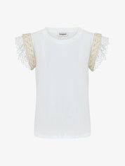 Top en coton à mancherons en dentelle - Blanc - 1