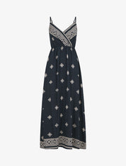 Robe longue à fines bretelles à imprimé fantaisie - Marine - 4