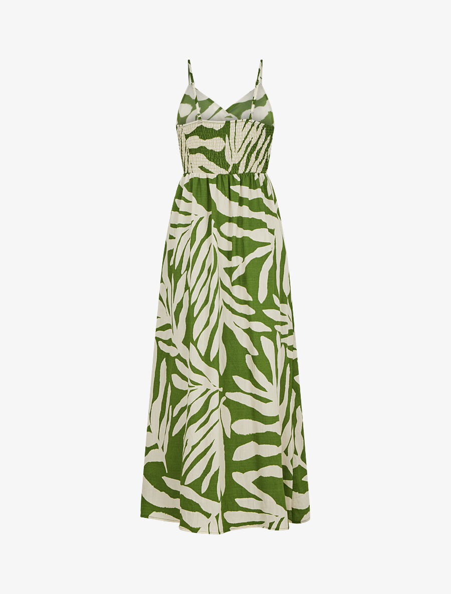 Robe longue à fines bretelles imprimé feuillage - Vert - 2