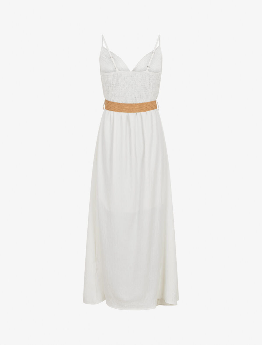 Robe longue à bretelles et décolleté en crochet - Blanc - 2