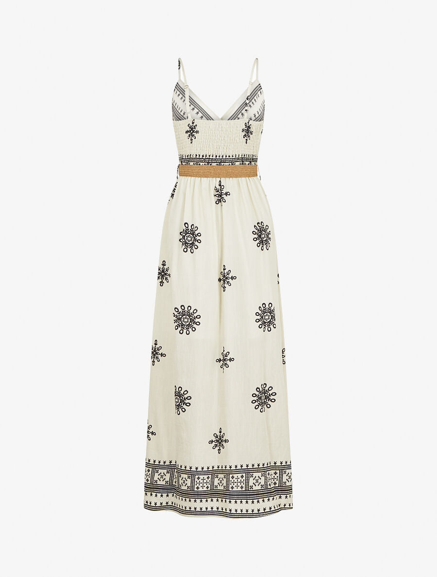 Robe longue à fines bretelles à motif fantaisie - Blanc - 2
