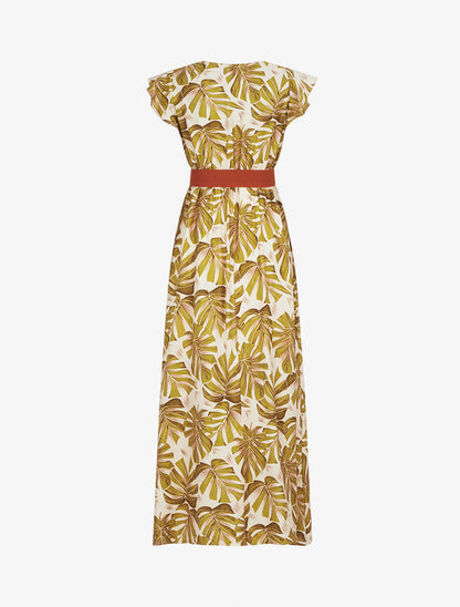 Robe longue évasée imprimé tropical - Vert/jaune - 2