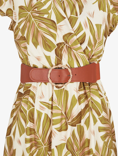 Robe longue évasée imprimé tropical - Vert/jaune - 3