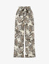 Pantalon imprimé feuilles à taille haute élastiquée - Gris - 4