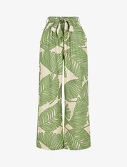 Pantalon imprimé feuillage à taille haute élastiquée - Vert - 4