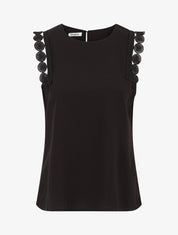 Top droit uni sans manches à dentelle - Noir - 1
