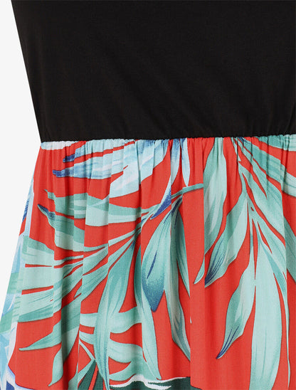 Robe longue sans manches imprimé feuillage - Bleu - 3