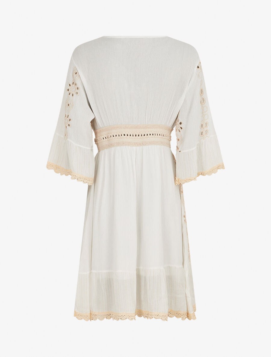 Robe bohème à dentelle fleurie - Blanc/beige - 2