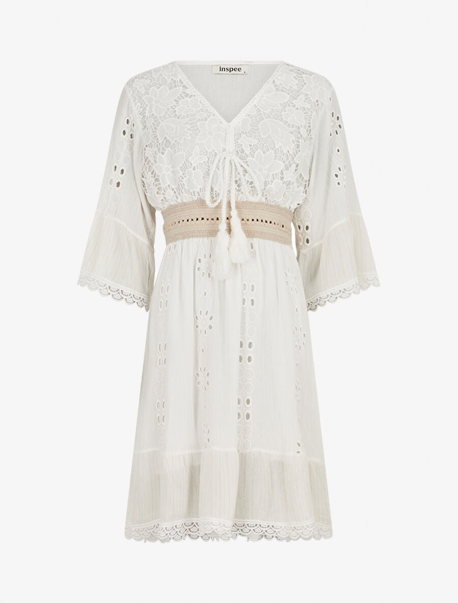 Robe bohème à dentelle fleurie - Blanc - 1