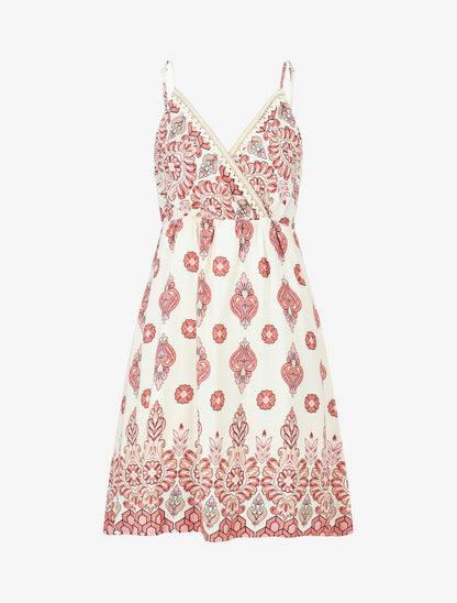 Robe mi-longue à bretelles imprimé floral - Rose - 1