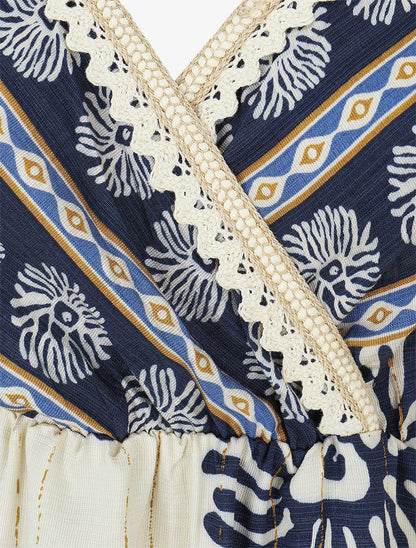 Robe mi-longue à bretelles imprimé coraux - Marine - 3