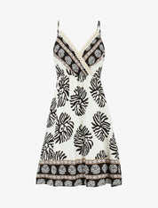 Robe mi-longue à bretelles imprimé coraux - Noir - 1