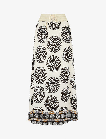 Jupe longue style corset imprimé coraux - Noir - 1