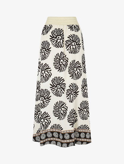 Jupe longue style corset imprimé coraux - Noir - 2