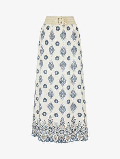 Jupe longue style corset imprimé floral - Bleu clair - 1