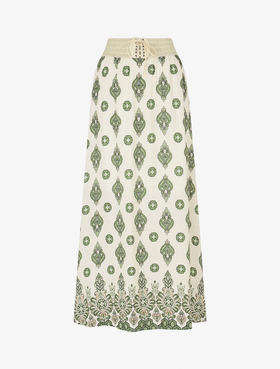 Jupe longue style corset imprimé floral - Kaki - 1