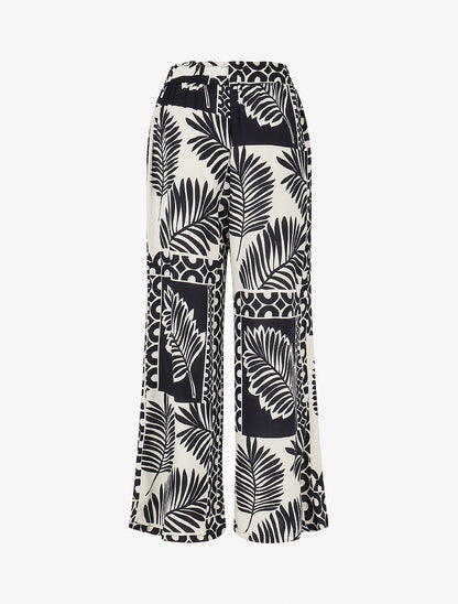 Pantalon droit taille haute imprimé tropical - Marine - 2
