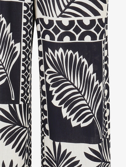 Pantalon droit taille haute imprimé tropical - Marine - 3