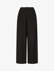 Pantalon uni fluide à taille élastiquée - Noir - 1