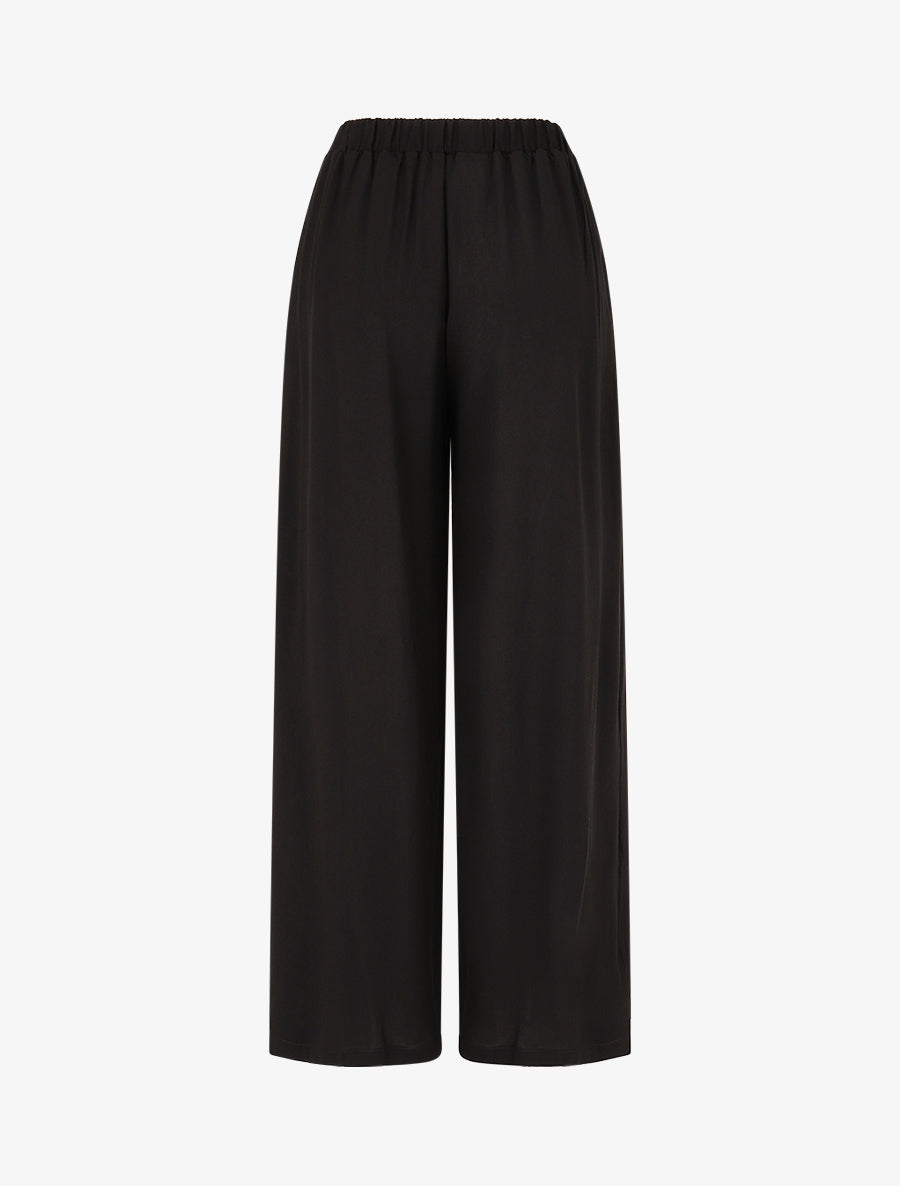 Pantalon uni fluide à taille élastiquée - Noir - 2