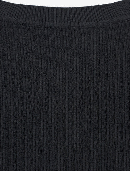 Pull droit côtelé à boutons décoratifs - Noir - 3