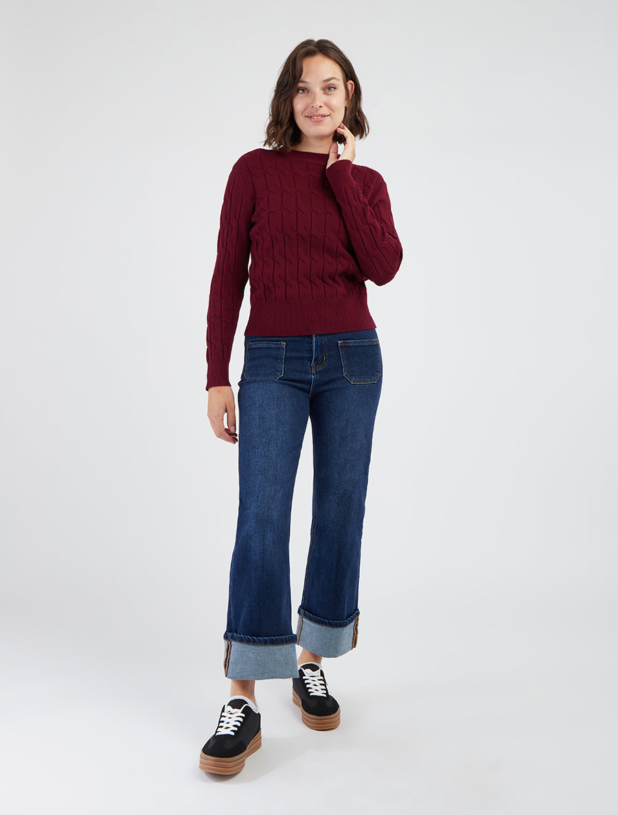 Pull droit en maille tressée - Lie de vin
