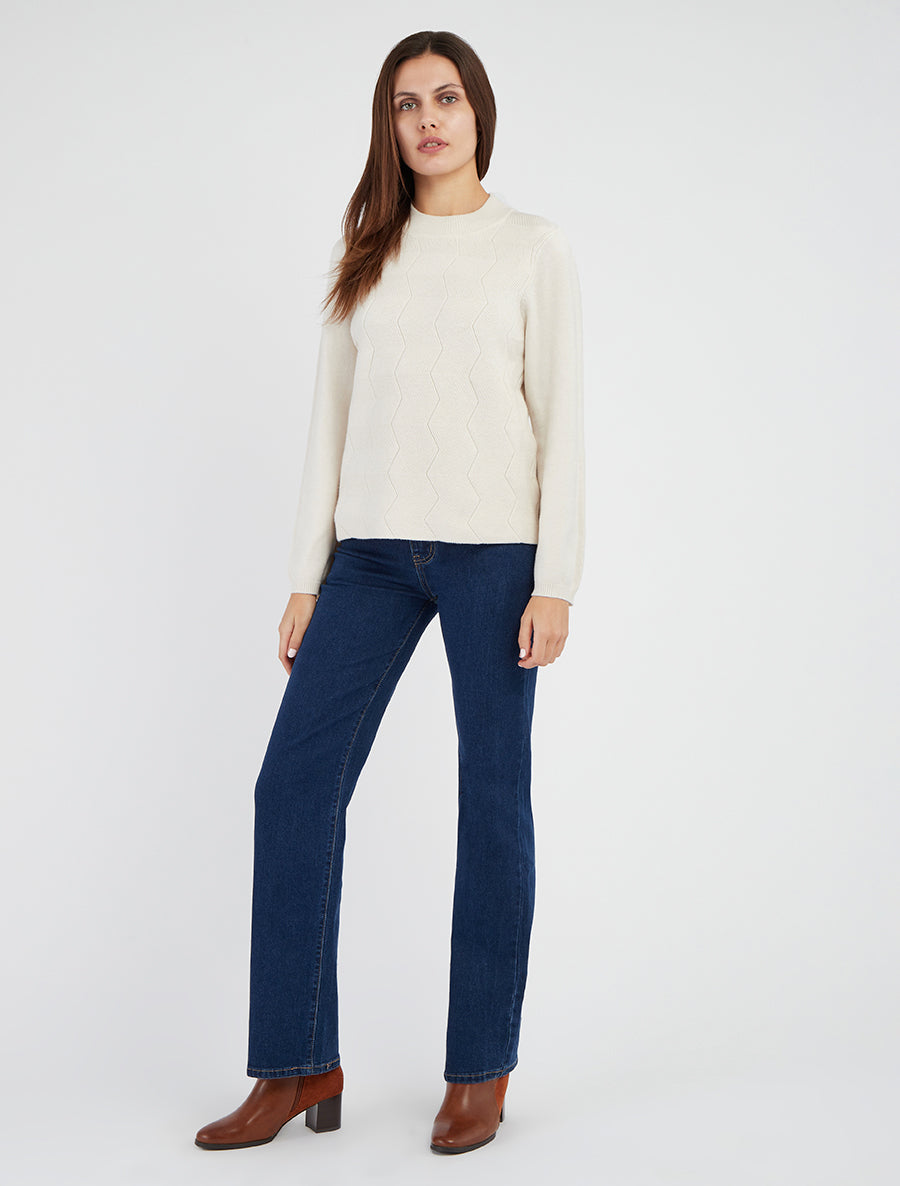 Rechte trui met ronde hals van fantasietricot. - Ecru