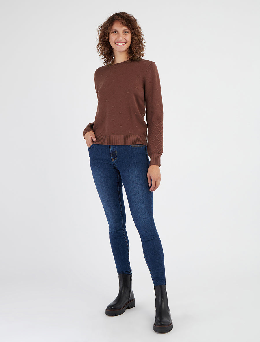 Pull en maille style pois coupe droite - Marron