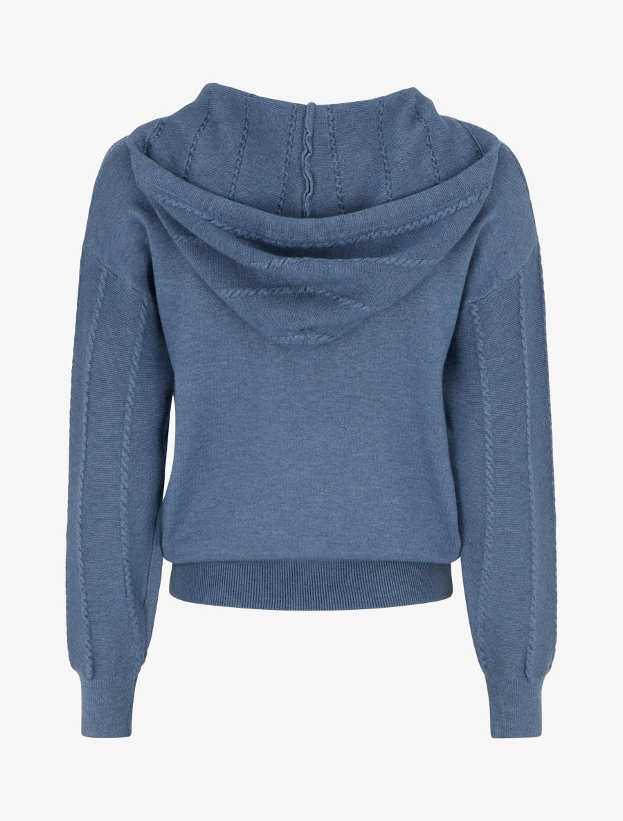 Pull à capuche effet tressé coupe droite - Bleu charrette - 2
