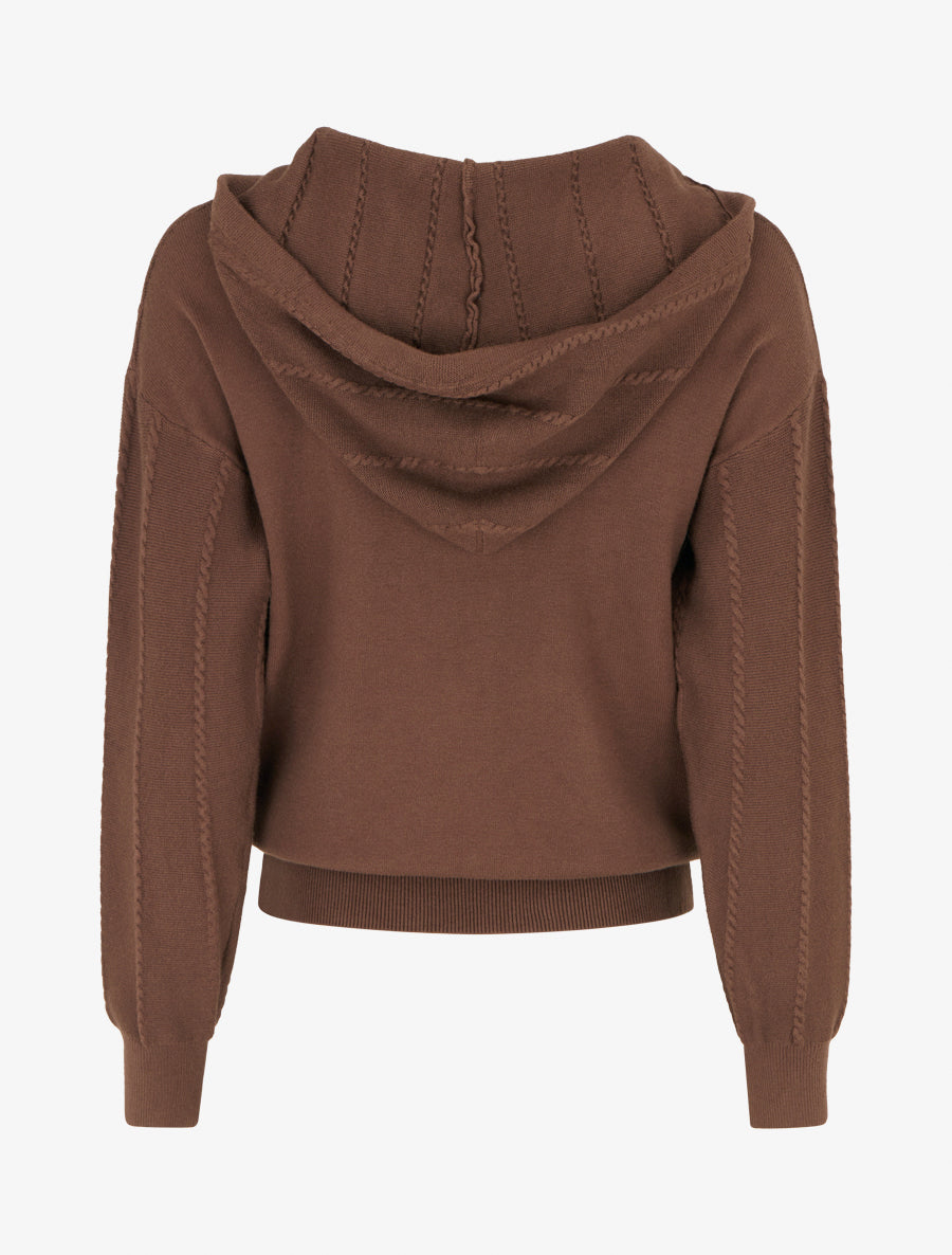 Pull à capuche effet tressé coupe droite - Marron - 2