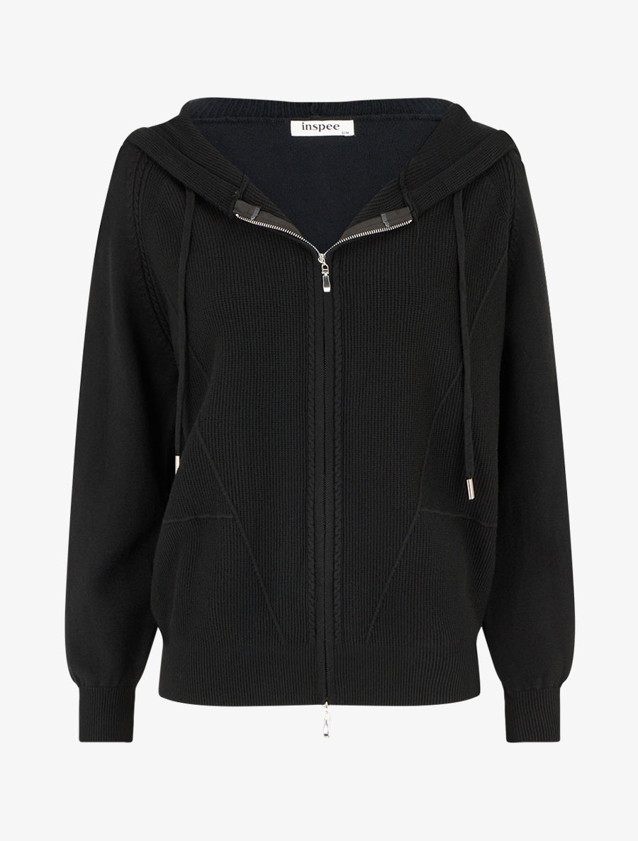 Sweat à capuche en maille - Noir - 1