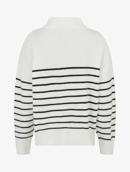 Pull rayé à col zippé - Blanc - 2