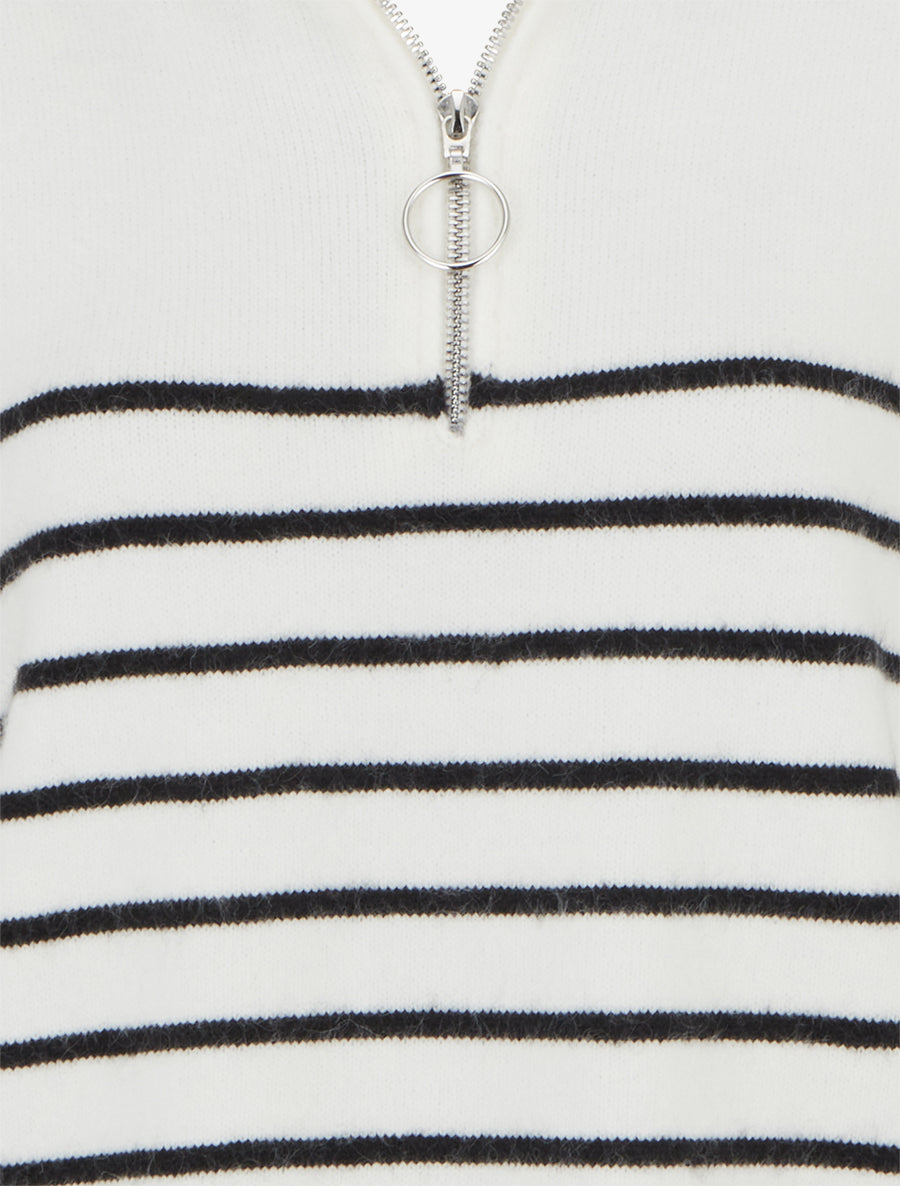 Pull rayé à col zippé - Blanc - 3