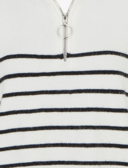 Pull rayé à col zippé - Blanc - 3