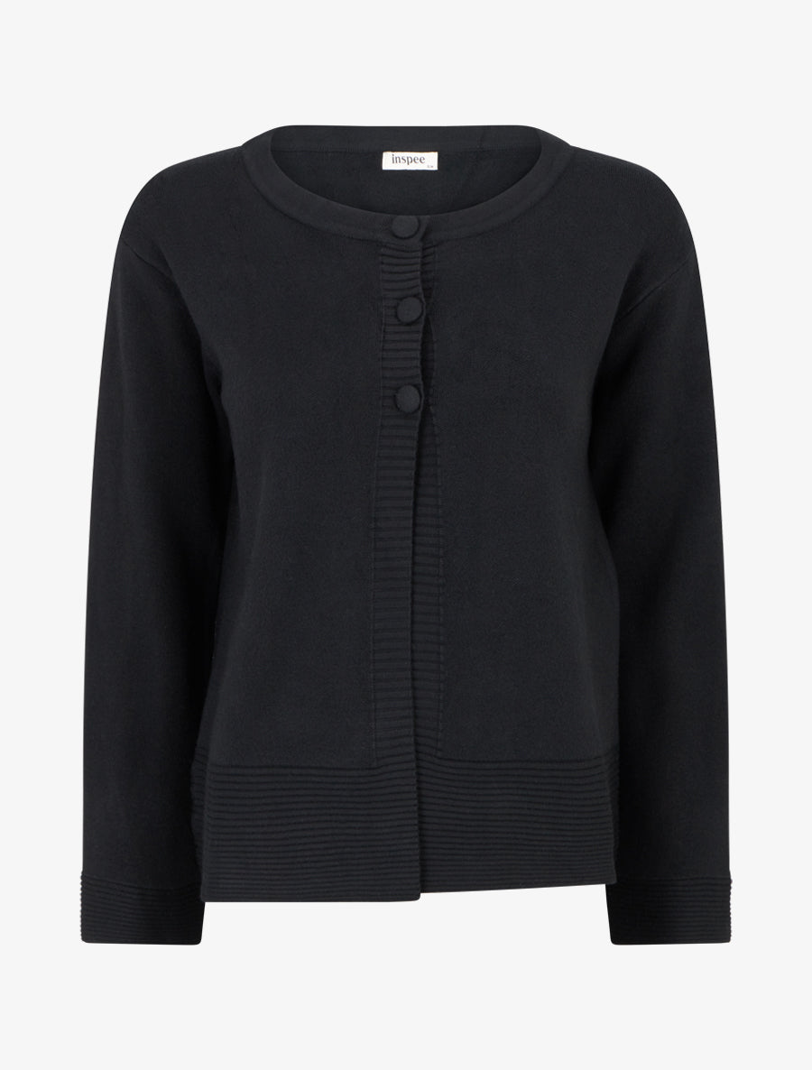 Gilet uni à col boutonné - Noir - 1