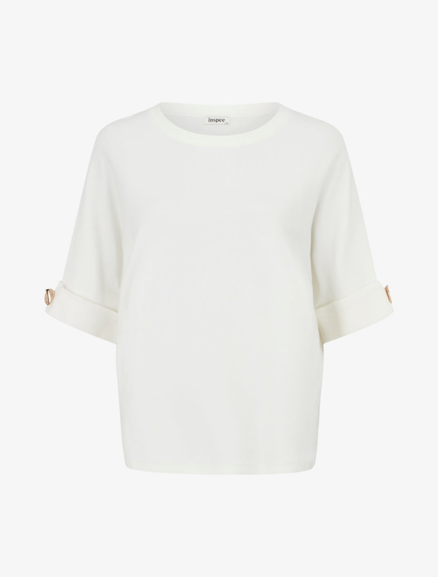 Pull à manches courtes à empiècement bijoux - Blanc - 1