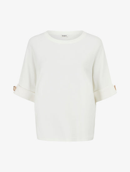 Pull à manches courtes à empiècement bijoux - Blanc - 1