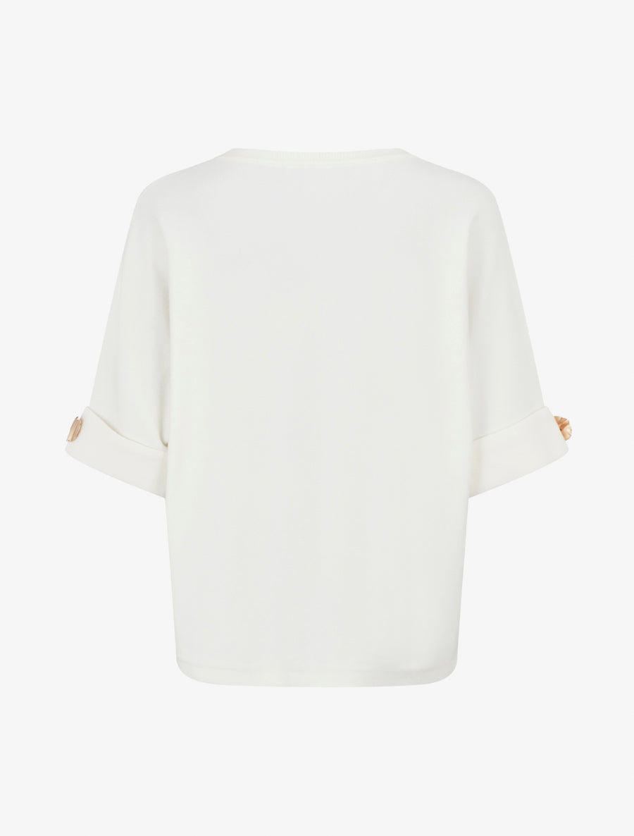 Pull à manches courtes à empiècement bijoux - Blanc - 2