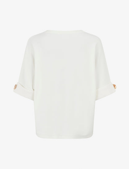 Pull à manches courtes à empiècement bijoux - Blanc - 2
