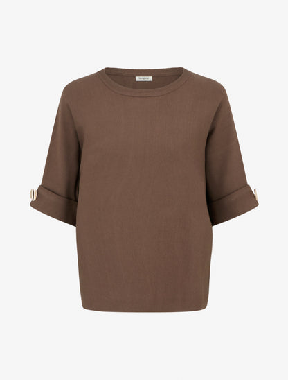 Pull à manches courtes à empiècement bijoux - Marron - 1