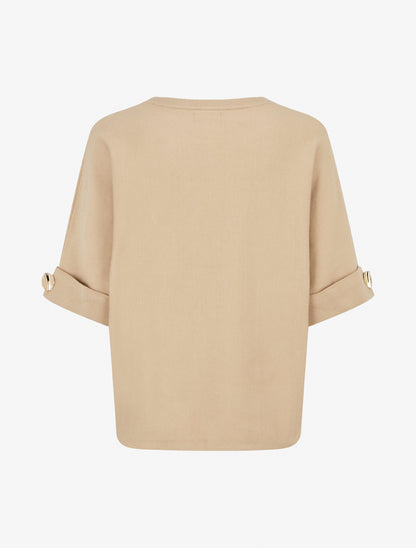Pull à manches courtes à empiècement bijoux - Beige - 2