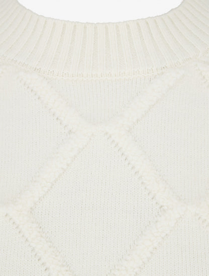 Pull à col rond effet quadrillé - Écru - 3
