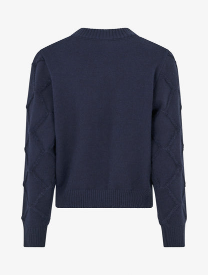 Pull à col rond effet quadrillé - Marine - 2