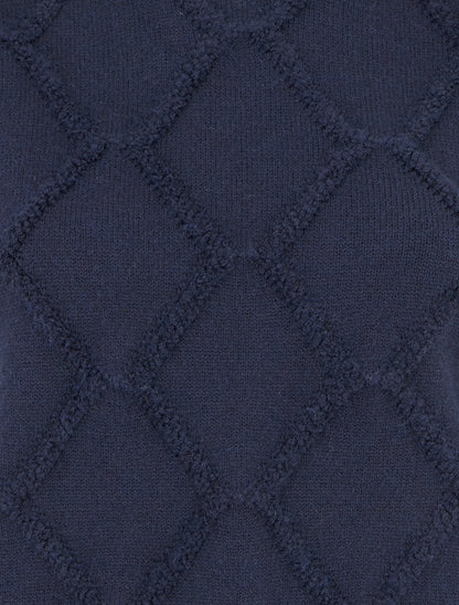 Pull à col rond effet quadrillé - Marine - 3