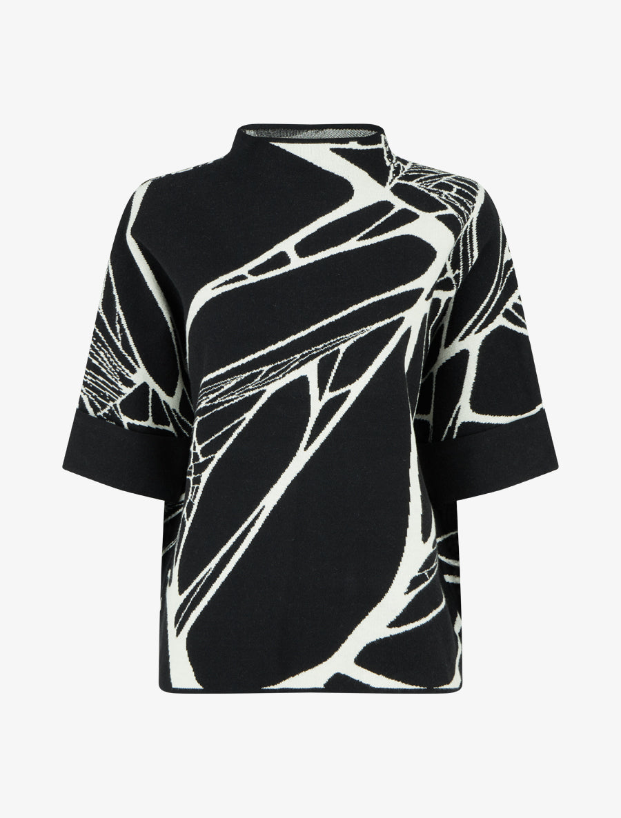 Pull ample graphique à col montant et manches courtes - Noir - 1